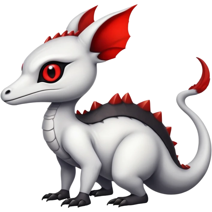 a white exotic edgy vernid-fionbri-creature, with black belly and red eyes, full body emoji