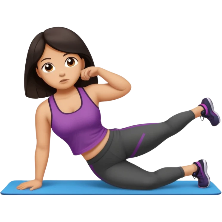 Sad fat girl doing side plank dark hair emoji