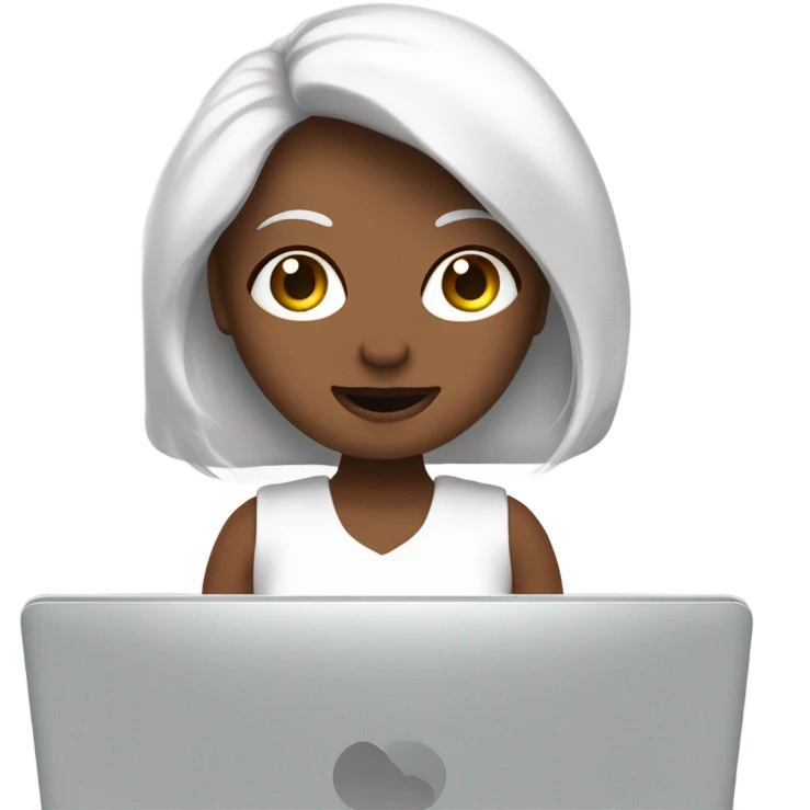 Web design qui porte un pc dans les mains. femme blanche cheveux mi long marrons yeux verts et taches de rousseur sur le nez emoji