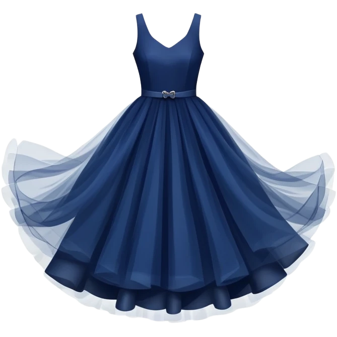 Navy blue dress with tulle skirt floating in the air, isolated emoji
