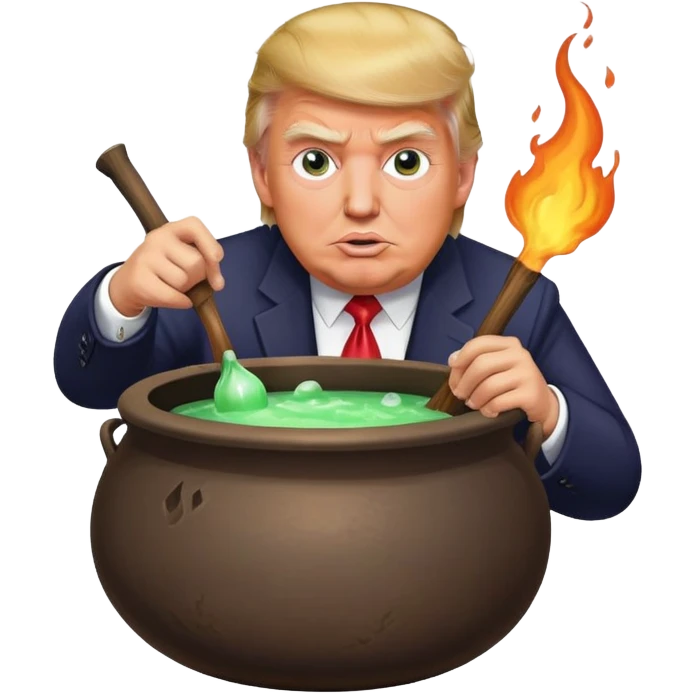 Donald trump grimacing and making potion in a cauldron  emoji
