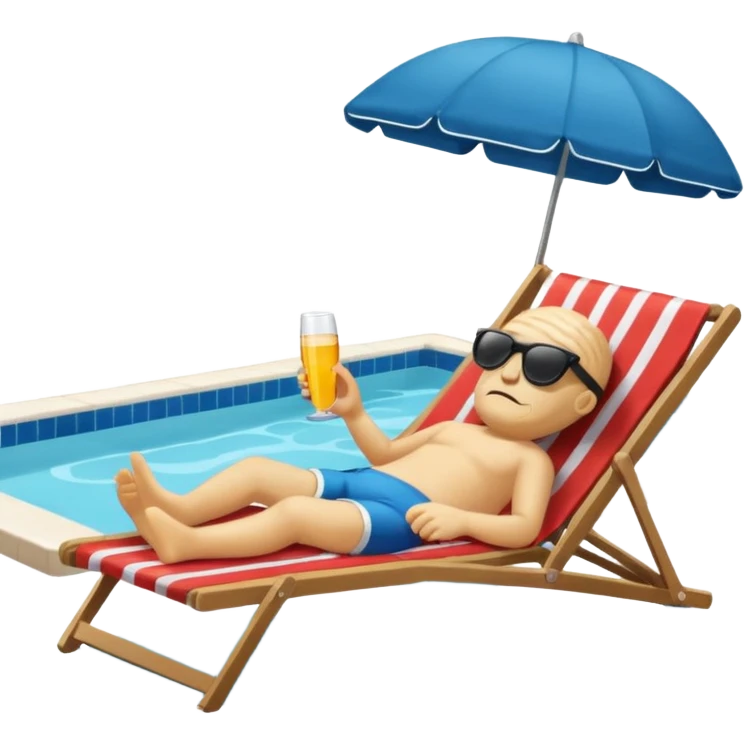 A brain lies in a deck chair wearing sunglasses at the edge of the pool. emoji