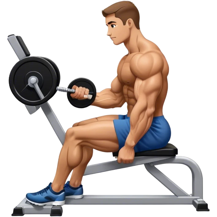 side-view bodybuilder seated weighted calf-raise machine lower leg exercise emoji