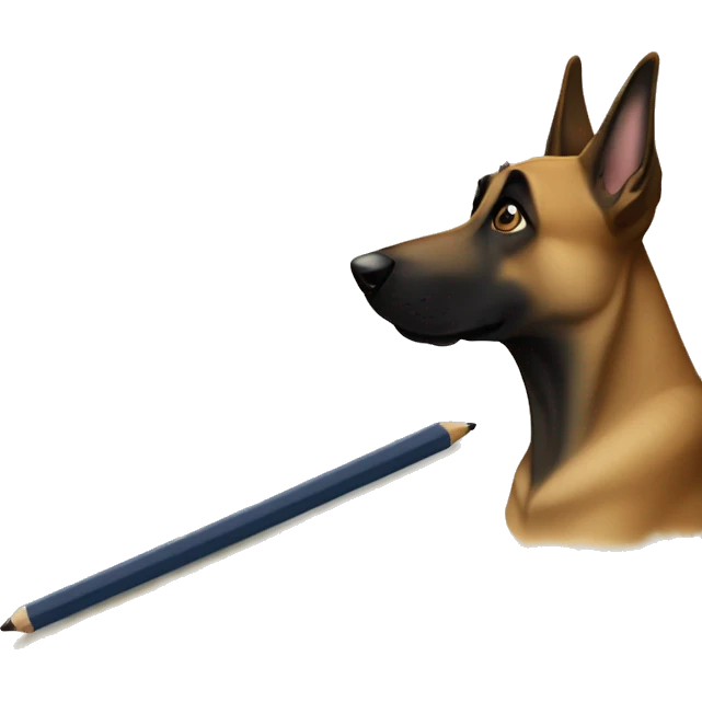 malinois prends des notes avec un crayon emoji