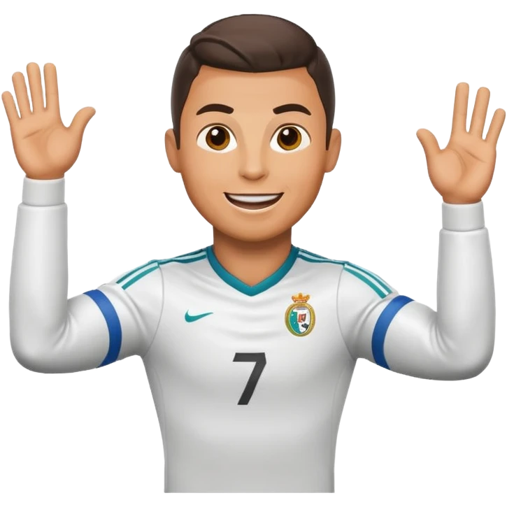 Cristiano Ronaldo as a cheerful emoji character celebrating a goal emoji