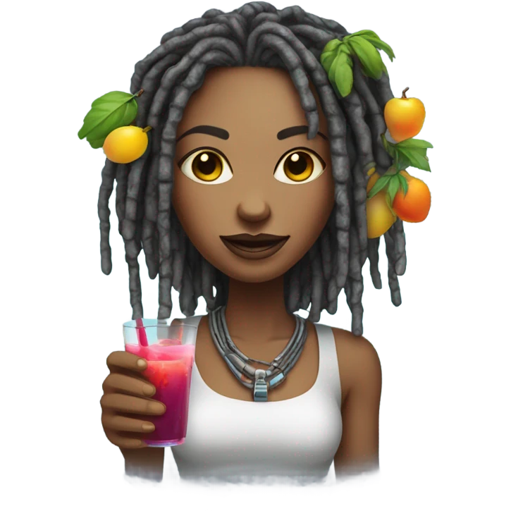 Cyborg lady with locs juice fruit emoji