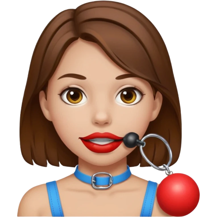 Ball gag in brown hair girls mouth bdsm emoji