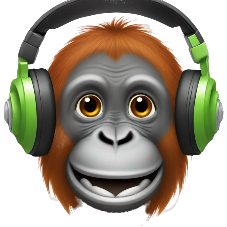 a happy orangutan wearing headphones emoji