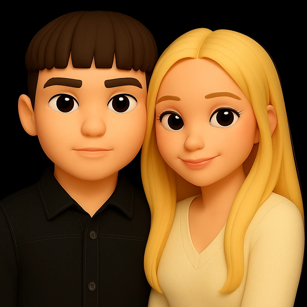 Make the skin color of the boy the same as the girl next to him, preserving the 3d-emoji style and keeping everything else unchanged. The original style is 3d-emoji, but since it does not support editing, use the general style while respecting the 3d-emoji look. emoji