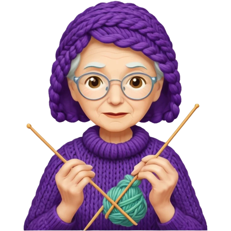 elderly woman knitting yarn emoji