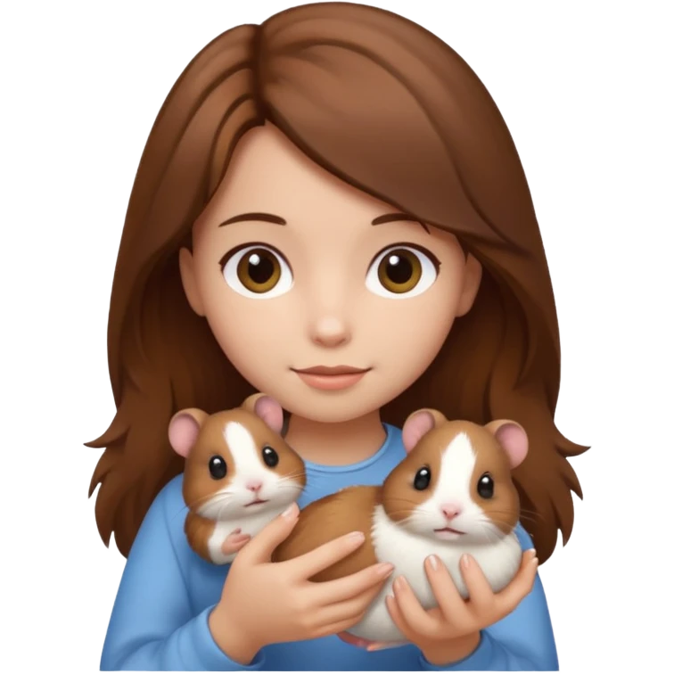 A pretty brown hair  girl holding a hamster emoji