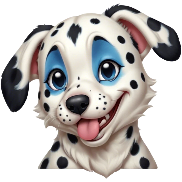 Cinematic Cute Yawning Harlequin Dalmatian Portrait Emoji, Head tilted slightly with a dramatic, wide-open yawn, showcasing a smooth Fur of predominantly white with bold black patches, floppy ears slightly drooping, round blue eyes barely open in drowsy contentment, Simplified yet irresistibly adorable features, highly detailed, glowing with a soft, cozy glow, high shine, relaxed yet expressive, stylized with a touch of whimsy, bright and endearing, soft glowing outline, capturing the essence of a sleepy yet affectionate guardian, so drowsy it feels like it could stretch out of the screen and curl up for a nap! emoji