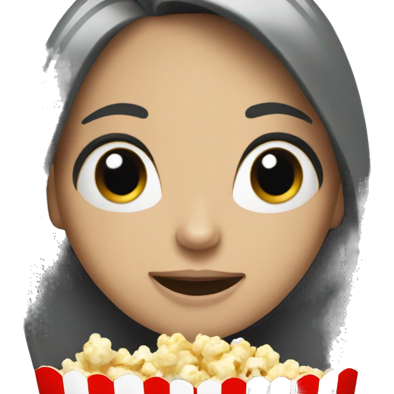 White female with black hair eating popcorn emoji