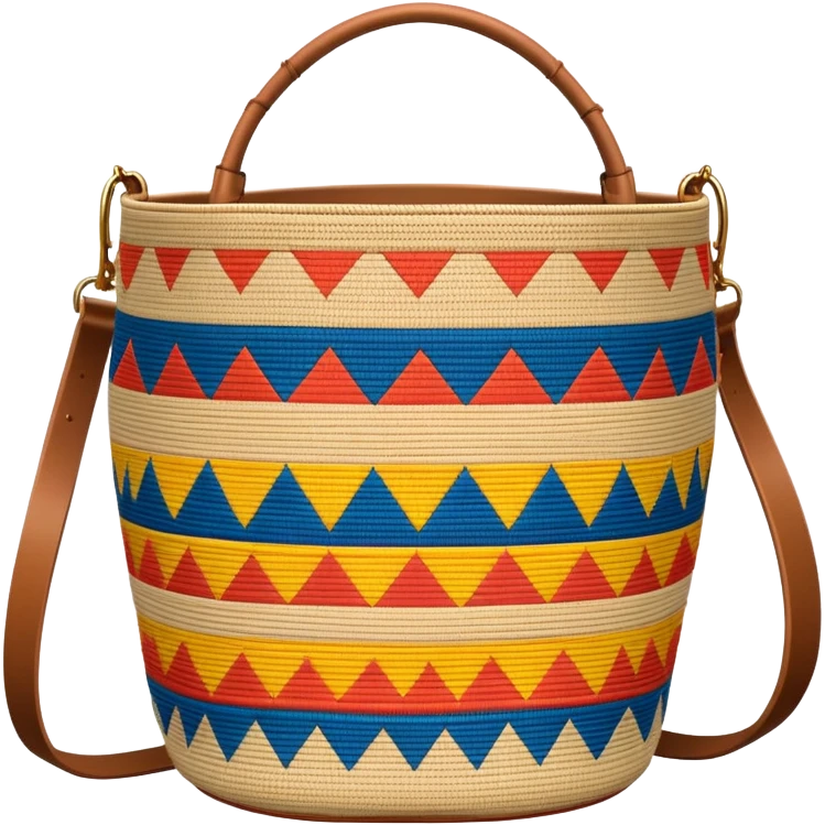 cinematic-realistic-image-of-a-traditional-colombian-mochila bucket bag,-rendered-with-detailed-woven-textures-and-vibrant-patterns bucket bag - with strap -cultural-lighting emoji