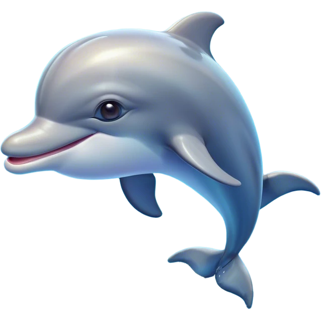 Cinematic Cute Bottlenose Dolphin Portrait Emoji, Head tilted playfully and inquisitively, featuring a charming, shiny glossy body with smooth, gleaming skin and round, sparkling eyes full of playful wonder, Simplified yet irresistibly adorable features, highly detailed, glowing with a warm, inviting aquatic glow, high shine, affectionate and lively, stylized with a touch of whimsical marine charm, soft glowing outline, capturing the essence of a mischievous yet endearing dolphin that seems as if it could splash out of the screen into your arms! emoji