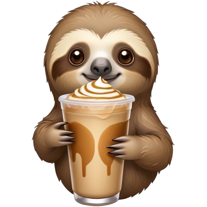 Sloth holding an iced caramel latte  emoji