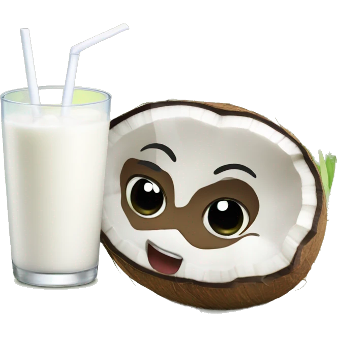 cute coconut drinking milk emoji