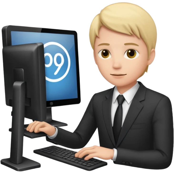 A computer screen with a body that is wearing a suit emoji