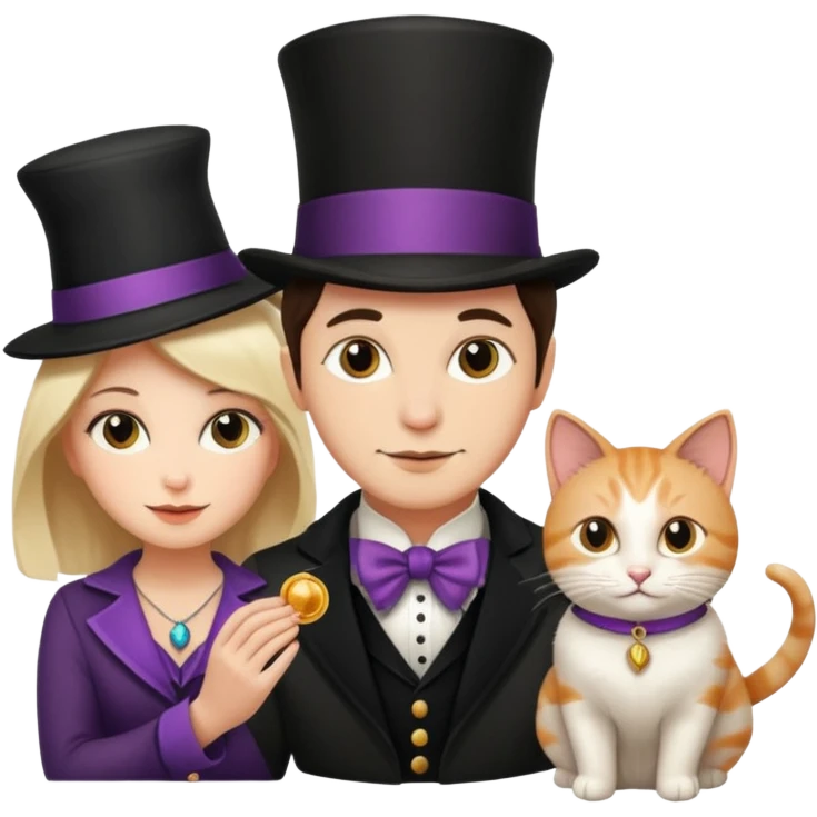 magician couple and their pet cat emoji