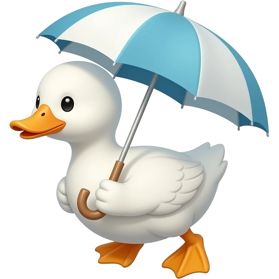 a white cute duck balanced by a parasol in the air emoji