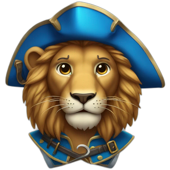 lion dressed as a pirate with blue color emoji