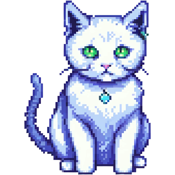 quantum cat with quantum particles and waves in pixel art style emoji