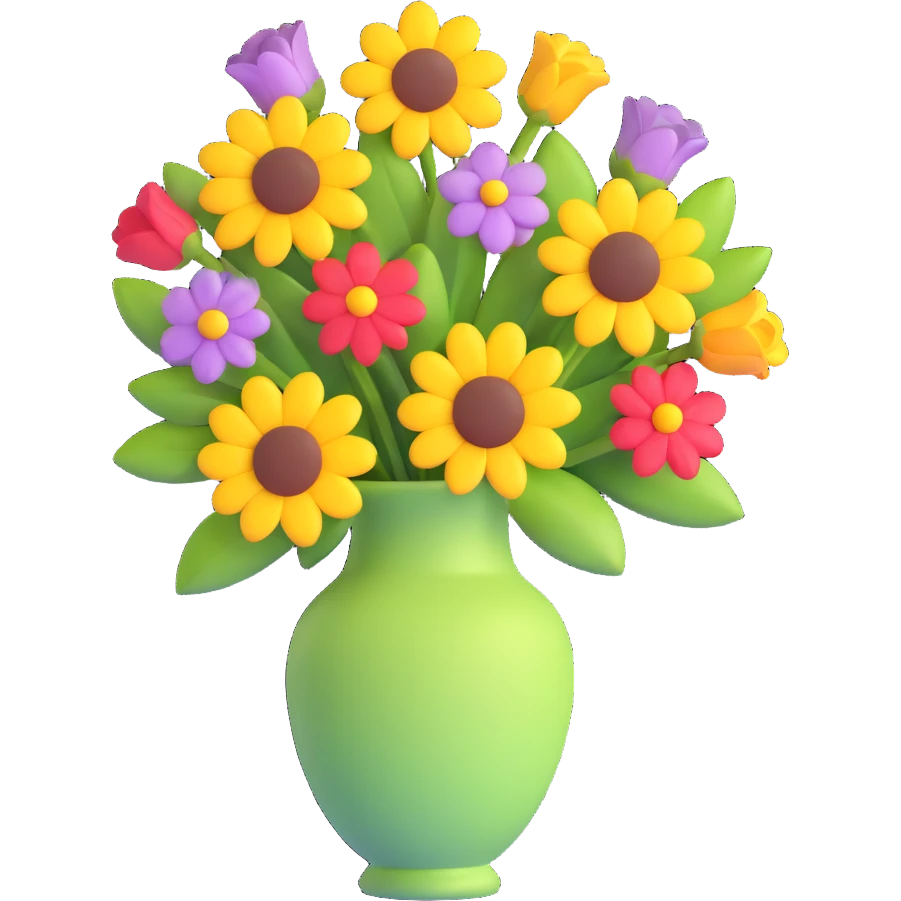 A 3D iOS style emoji of a vase with flowers emoji