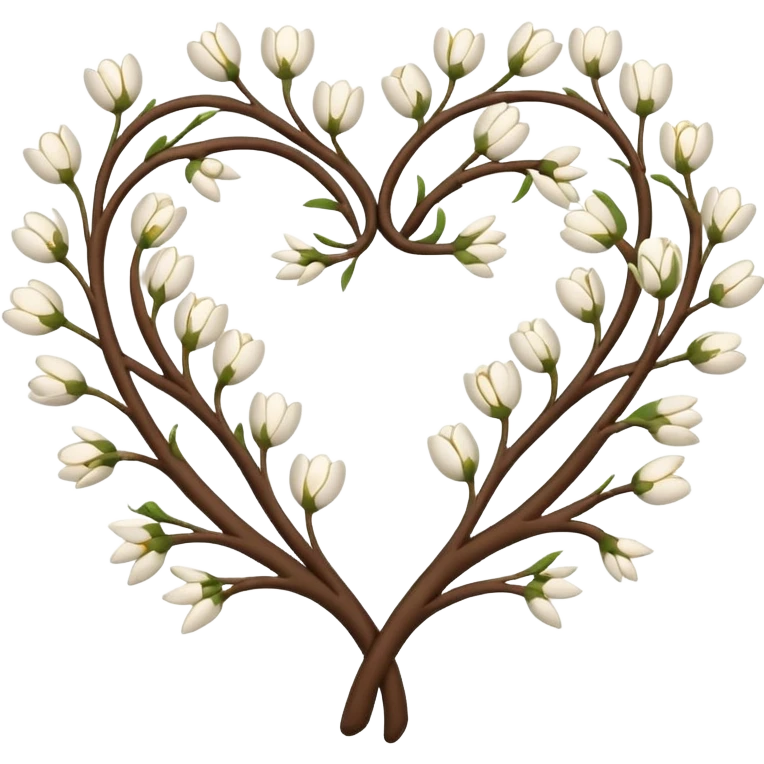 Natural minimal flower branches in a twisty heart shape emoji
