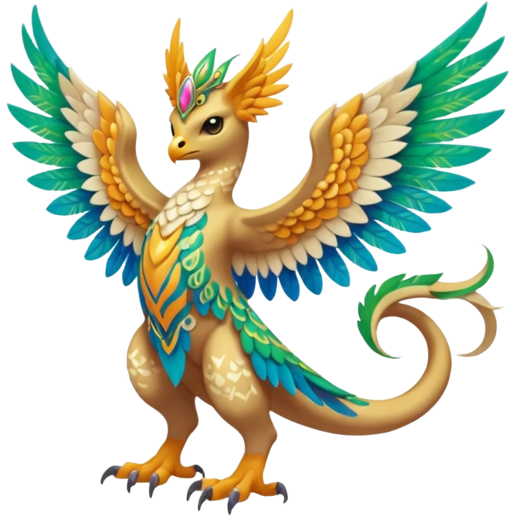 colorful lush ethereal divine winged exotic patterned beautiful elegant pretty realistic Fakémon-Digimon-Fionbri-Trico-creature (full body) emoji