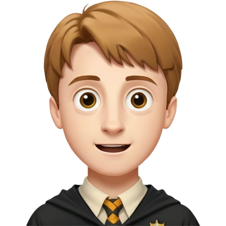 Hugh Mitchell is colin creevey in harry potter, wear hogwarts uniform,  Short light brown hair, small and skinny, with a perpetual look of excitement on his face. emoji