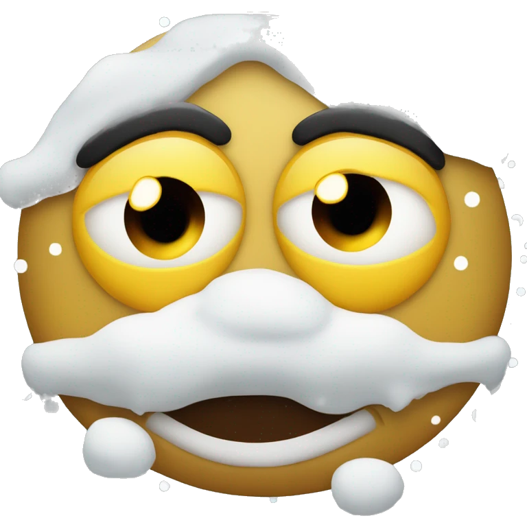 round yellow emoji with widened eyes and white snow on his nose emoji