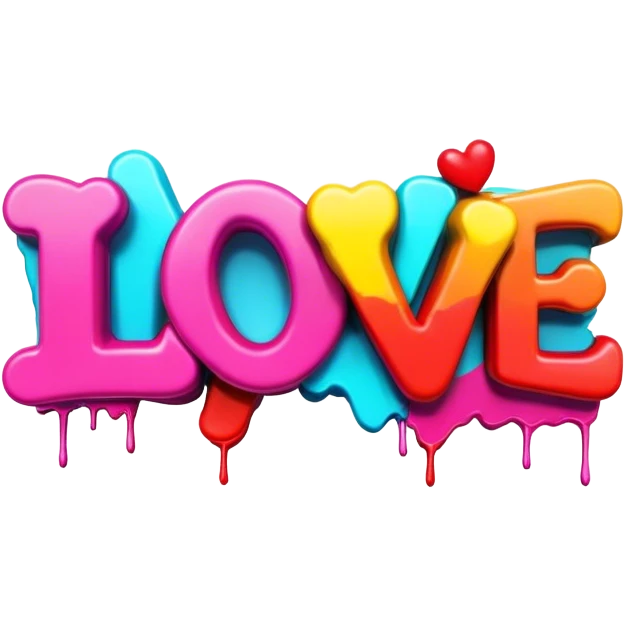 3D style, graffitied word Love emoji