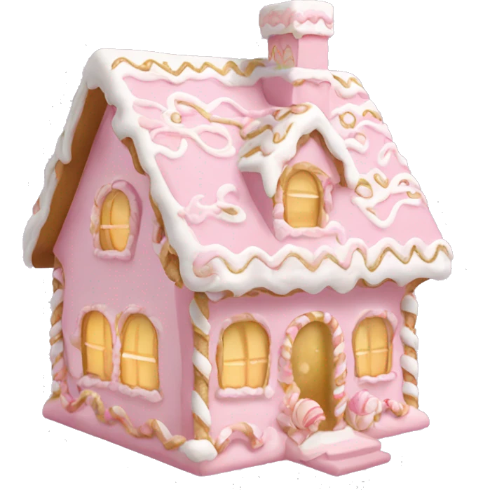 light pink and gold and white gingerbread house emoji
