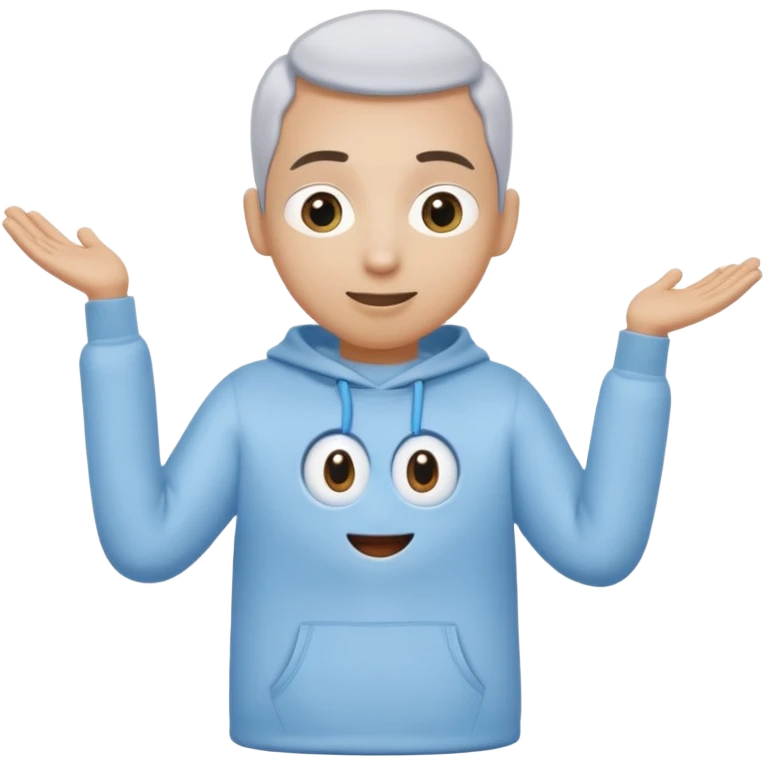 No head..it has 1 eye....stands upright ...wears clothing. is light grey and light blue..looks happy and cuddly... doesnt have a full head.... there is a appendage coming out of top of body with a single large eye emoji