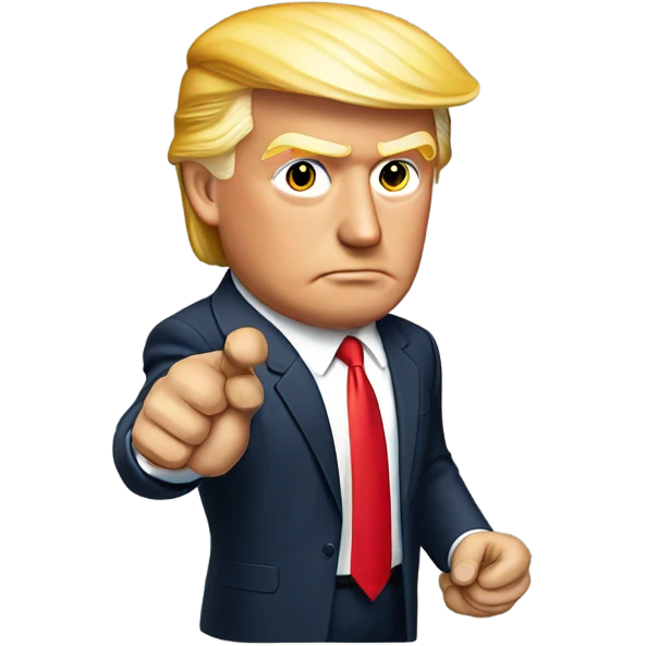 Trump holding up his ring finger with his left hand while holding his right hand in his left elbow emoji