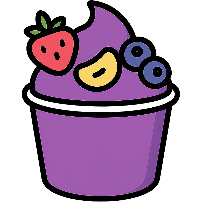Acai bowl in a purple plastic cup, minimal icon, purple cup, simple fruit accents, clean look emoji