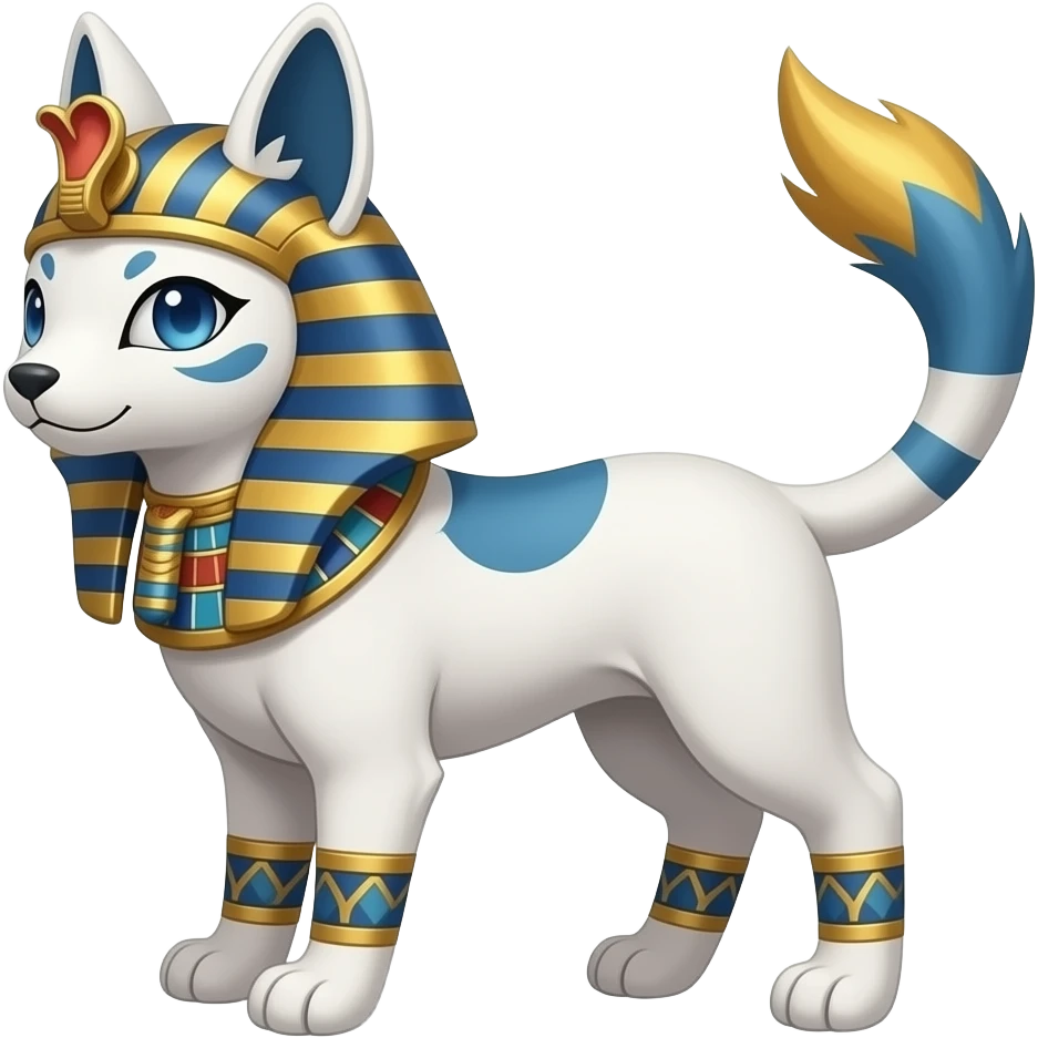 Crescent-patterned ancient Egyptian Short-legged quadrupedal elegant oriental feral painted Absol-Glaceon-Sylveon-animal-Fakémon-fusion-hybrid-creature emoji