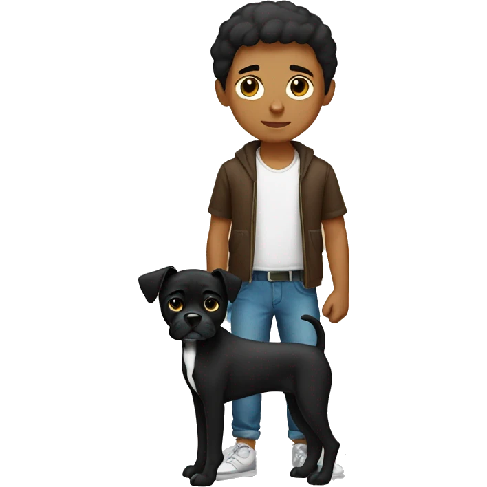 Mexican boy with black boxer dog  emoji