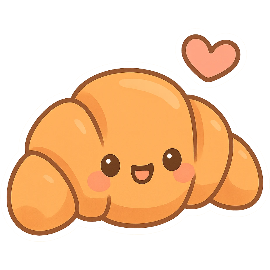 chibi sticker-style croissant with a heart accent, cute and exaggerated emoji