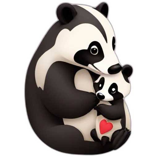 daddy badger holding a female baby badger with hearts aroud them emoji