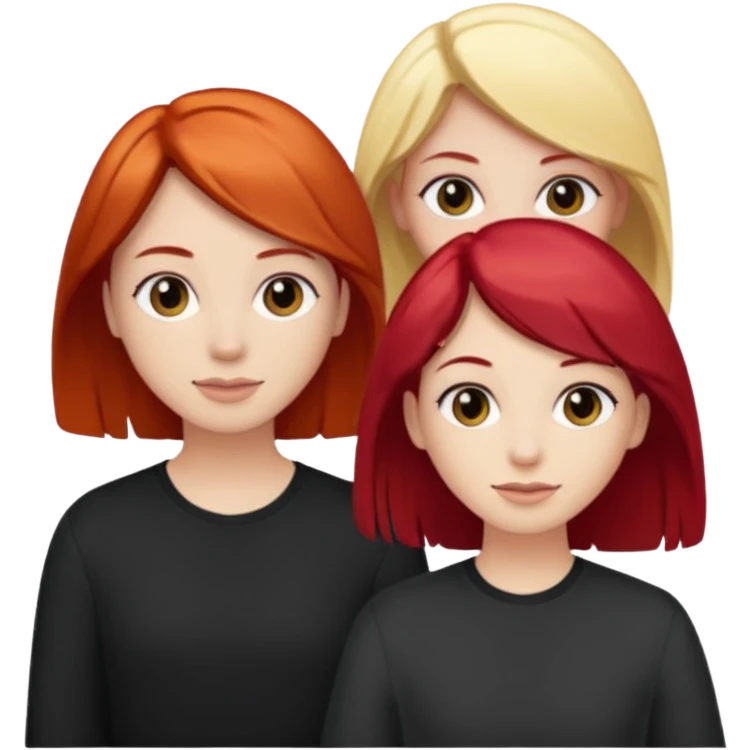3 amigas una con el pelo rojo la otra con el pelo negro y la otra rubia  emoji