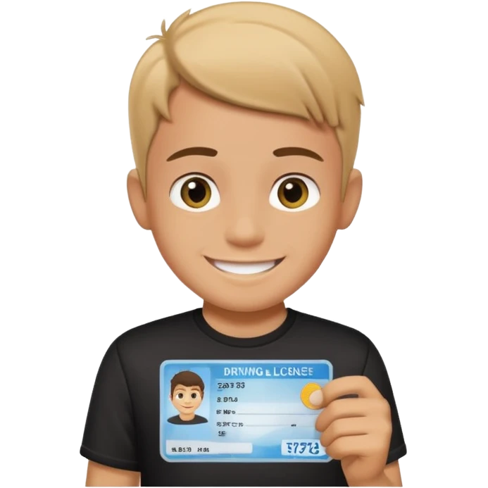 driving license of ipretty bratz emoji of a boy with a black tee emoji