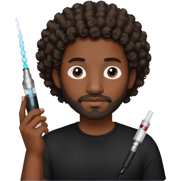 dark black guy, short curly hair, facial hair, holding vape, black shirt  emoji