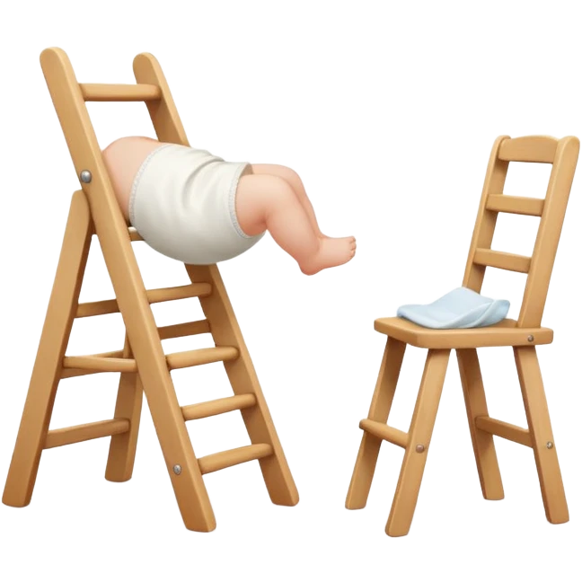 baby in a white diaper, standing while holding a chair emoji