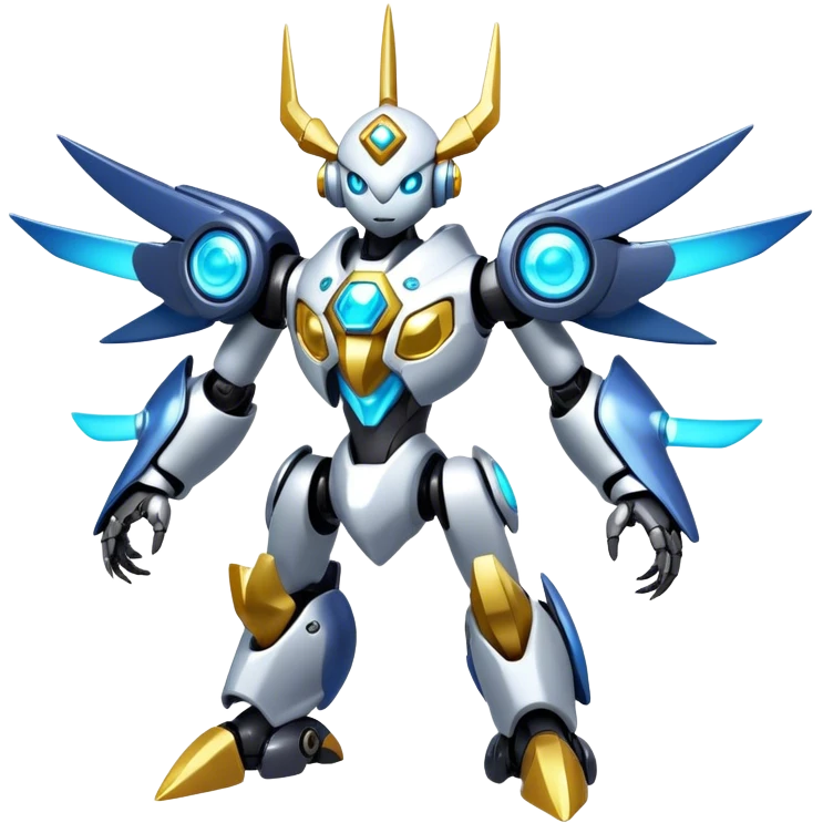 Shiny Cute Futuristic Mechanical Glossy Celestial Godly Divine Metal-Cyborg-Fakemon-Pokemon-Digimon-Spectrobes-fusion, full body emoji