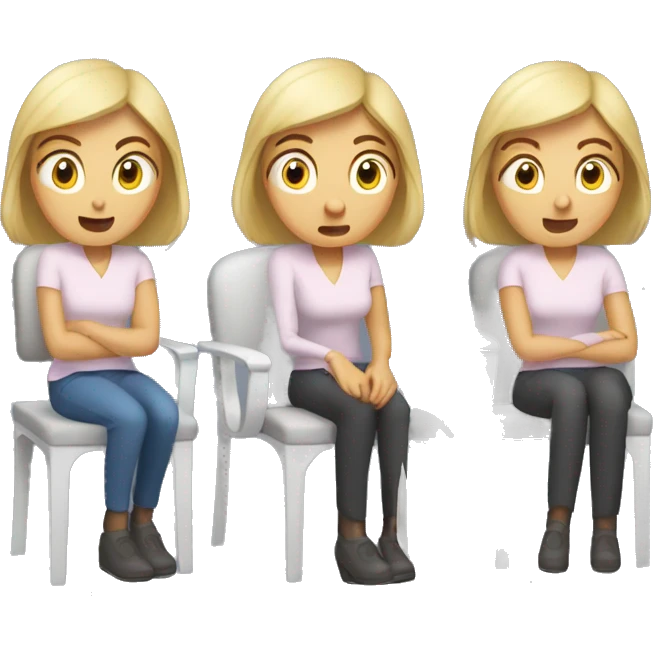 Caucasian woman, facial expression scared,chair and armchair next to her emoji