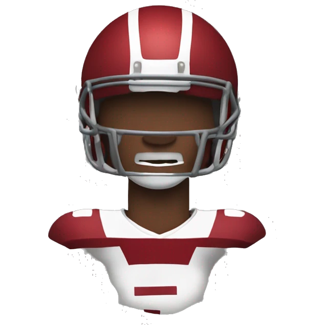 Football player with shcutt football helmet and chucks face mask and a dark red jersey and a hanging red mouthpiece  emoji