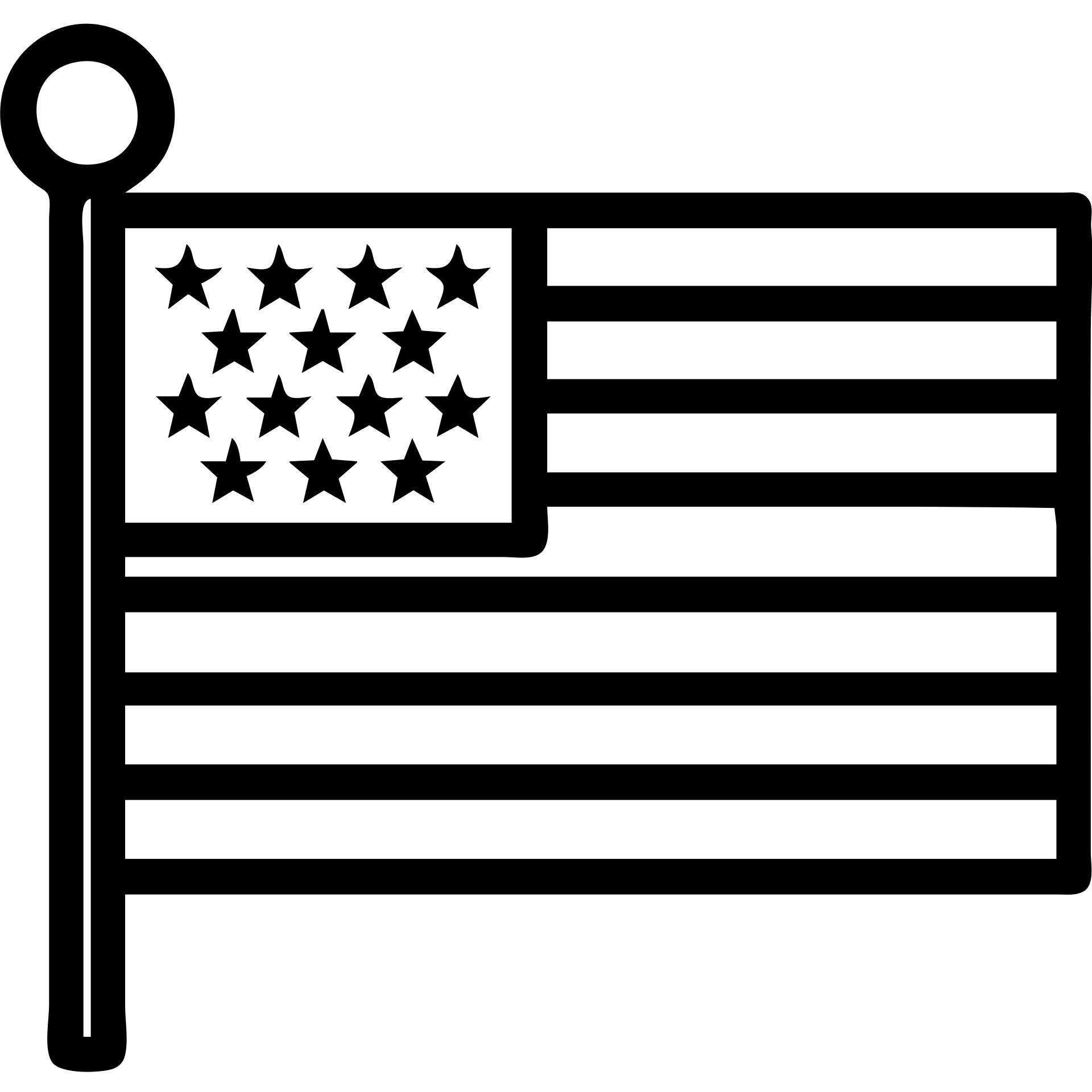 Rotate the modern icon style black and white American flag 90 degrees so it is horizontal, keep the style and background transparent. emoji