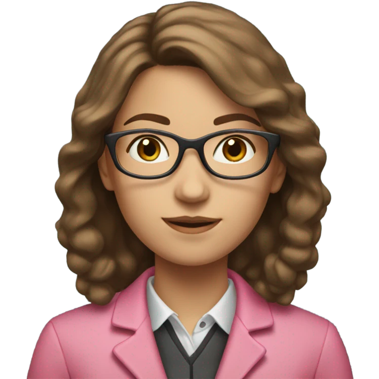 A girl teacher with brown hair, glasses and a pink jacket emoji