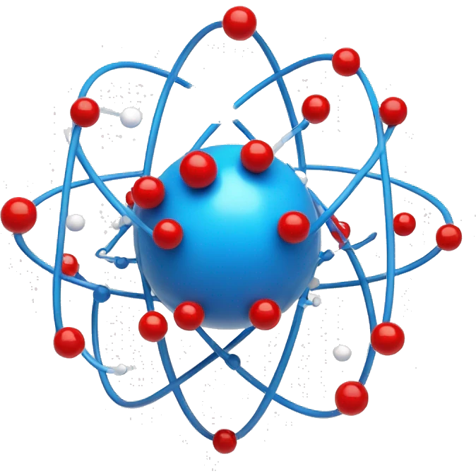 An atom with small blue and red spheres at the center and white spheres orbiting around the exterior emoji